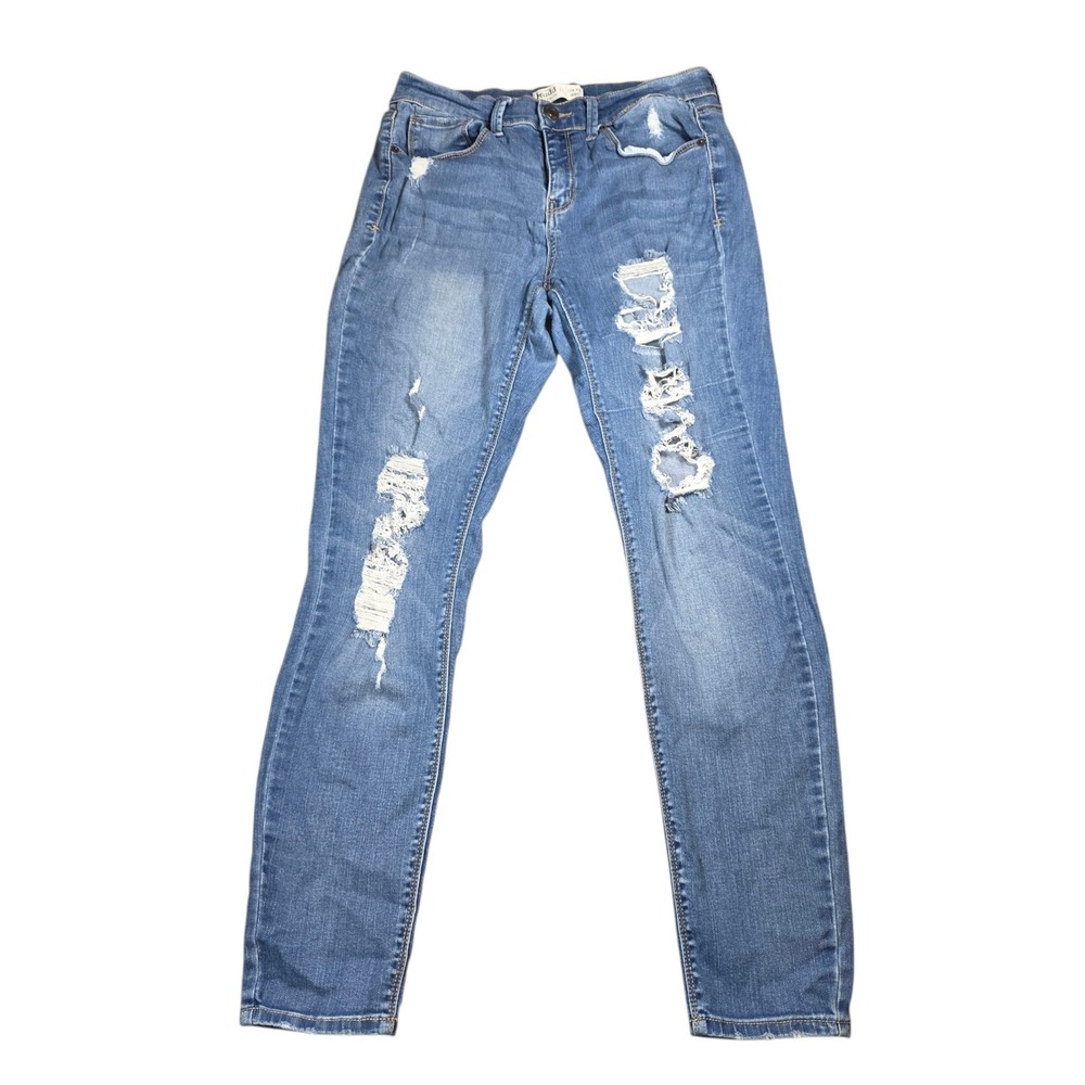 Mudd Womens Low Rise Skinny Jeans Distressed Ripped FLX Stretch Denim Blue Sz 11
